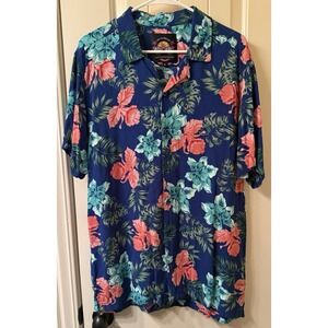 Good Vibes Drill Clothing Co Men's XL Hawaiian Shirt Tropical Floral Blue Rayon